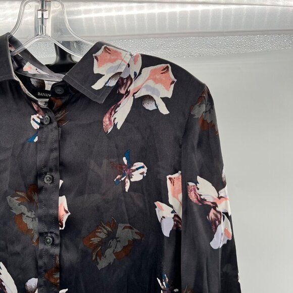Banana Republic Women's Sheer Button Down Black/Multi Floral Size XS Long Sleeve - Picture 4 of 9